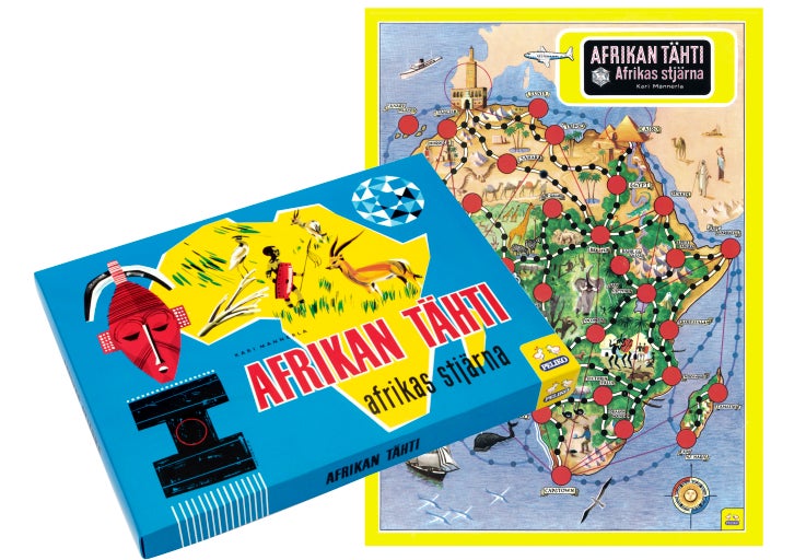 Afrikan t&auml;hti -pelin laatikko ja pelilauta
