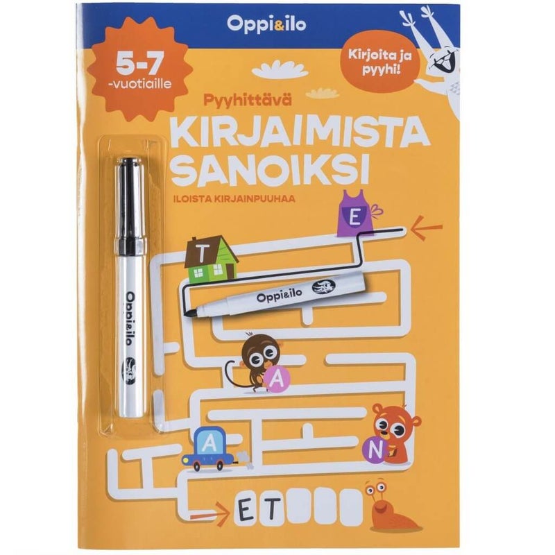 Oppi&ilo Pyyhitt&auml;v&auml; Kirjaimista sanoiksi -puuhakirja