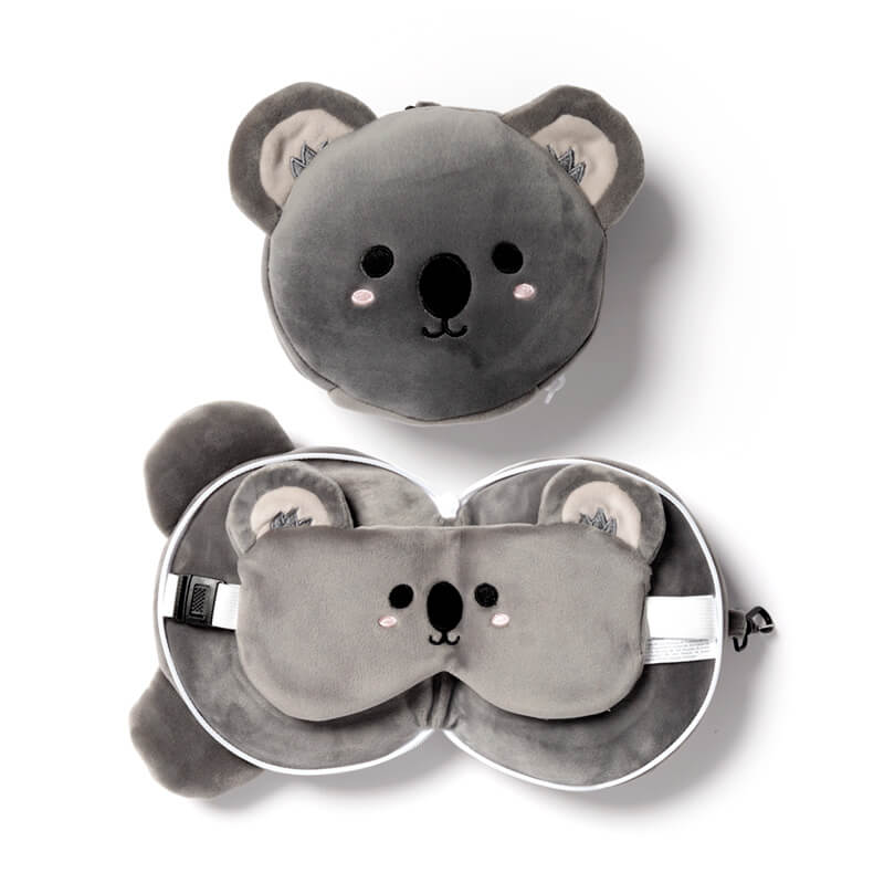 Relaxeazzz Koala - Rauhoittava pehmolelu matkatyynyll&auml; ja silm&auml;lapuilla