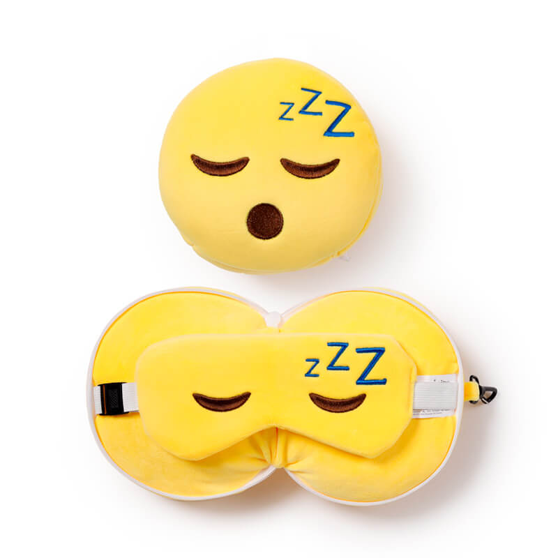 Relaxeazzz Uniemoji - Rauhoittava pehmolelu matkatyynyll&auml; ja silm&auml;lapuilla